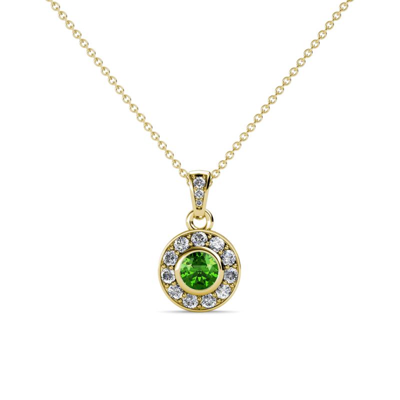 Aazia Green Garnet and Diamond Circle Halo Pendant 