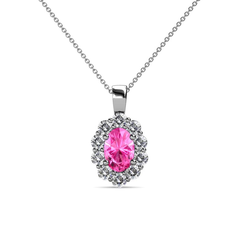 Cadena Pink Sapphire and Diamond Halo Pendant 