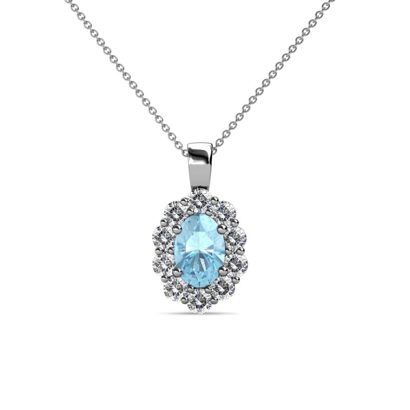 Cadena Aquamarine and Diamond Halo Pendant 