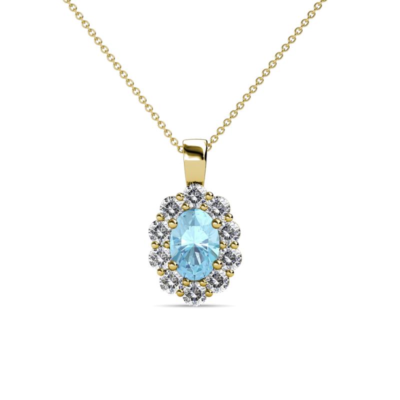 Cadena Aquamarine and Diamond Halo Pendant 