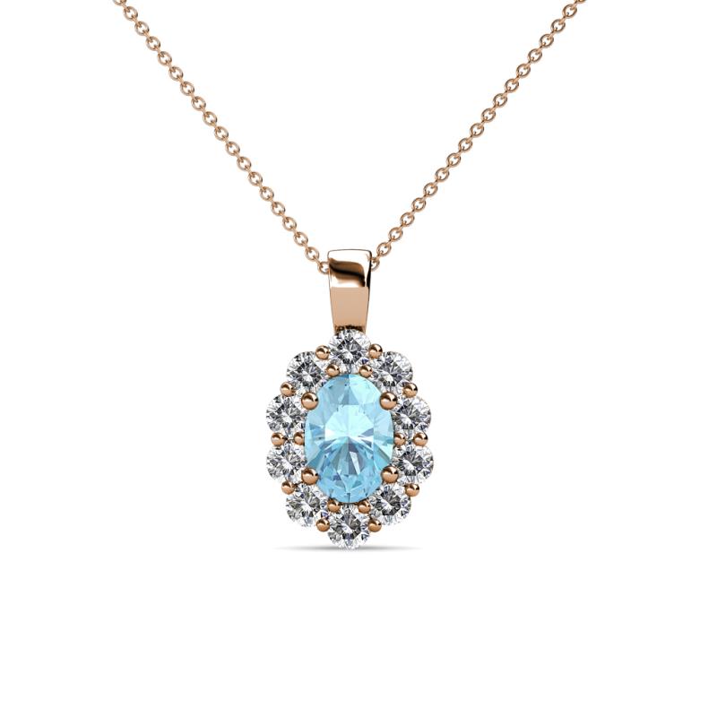 Cadena Aquamarine and Diamond Halo Pendant 