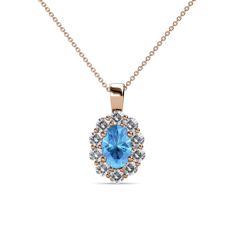 Cadena Blue Topaz and Diamond Halo Pendant 