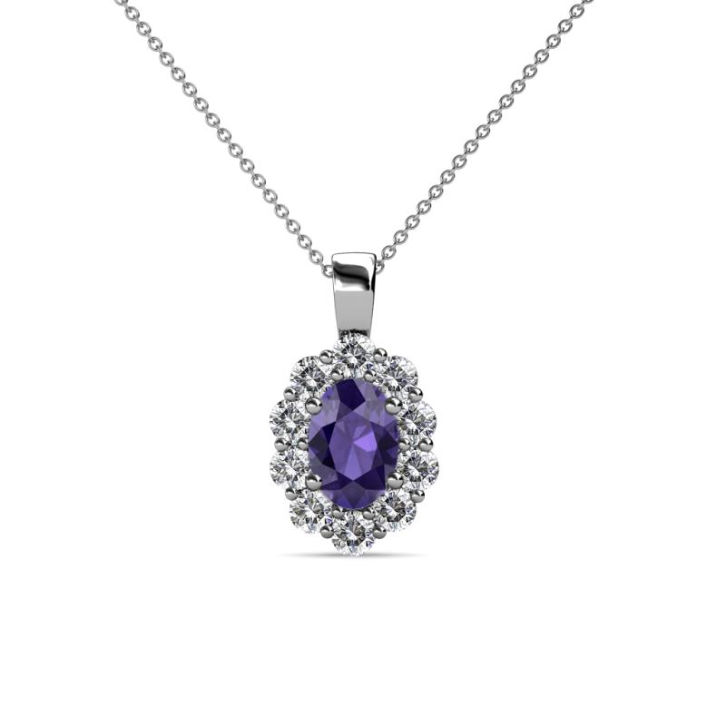 Cadena Iolite and Diamond Halo Pendant 