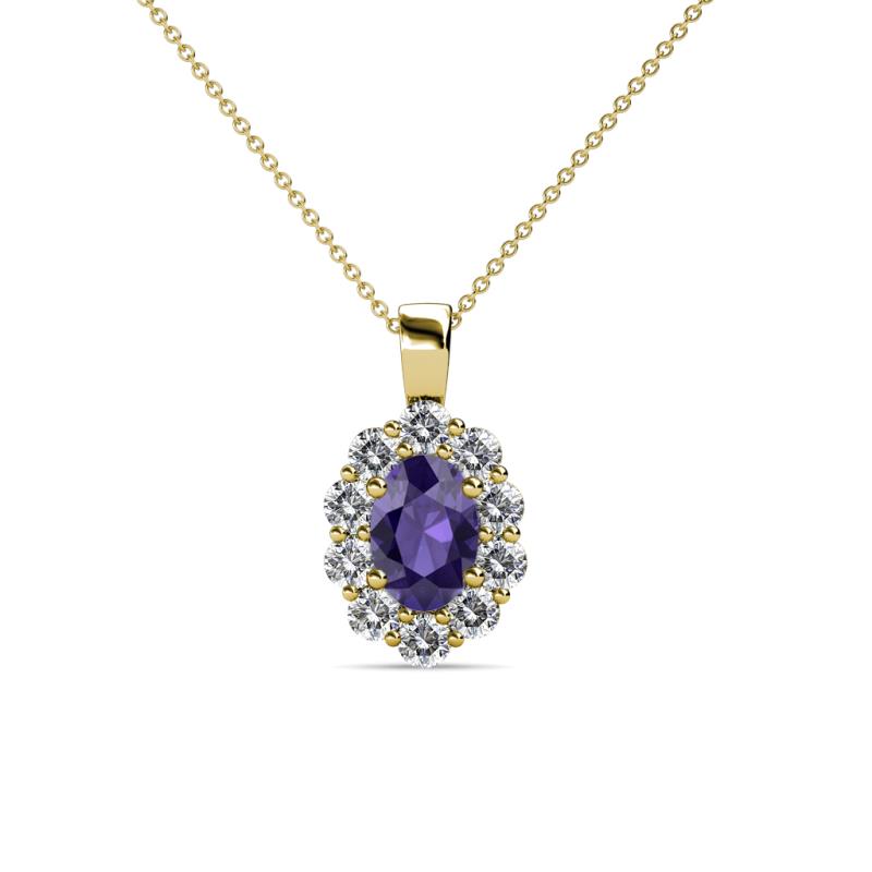 Cadena Iolite and Diamond Halo Pendant 