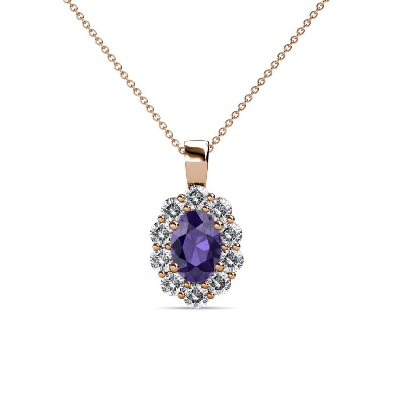 Cadena Iolite and Diamond Halo Pendant 