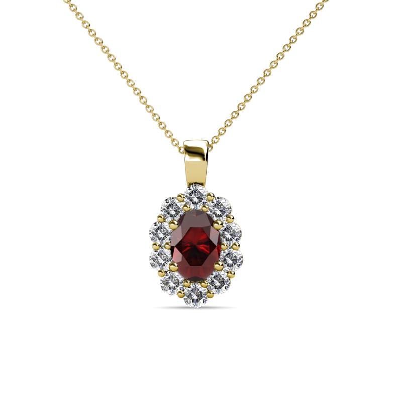 Cadena Red Garnet and Diamond Halo Pendant 