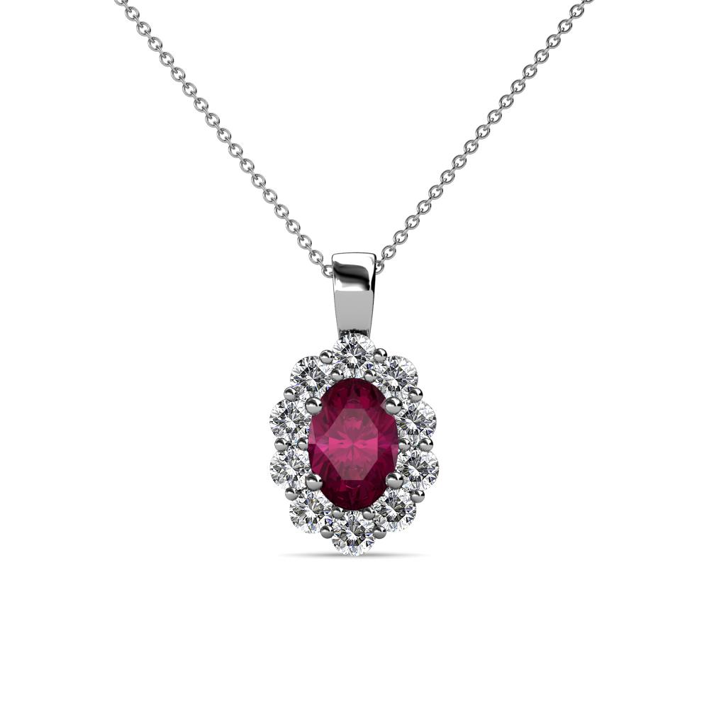 Cadena Rhodolite Garnet and Diamond Halo Pendant 