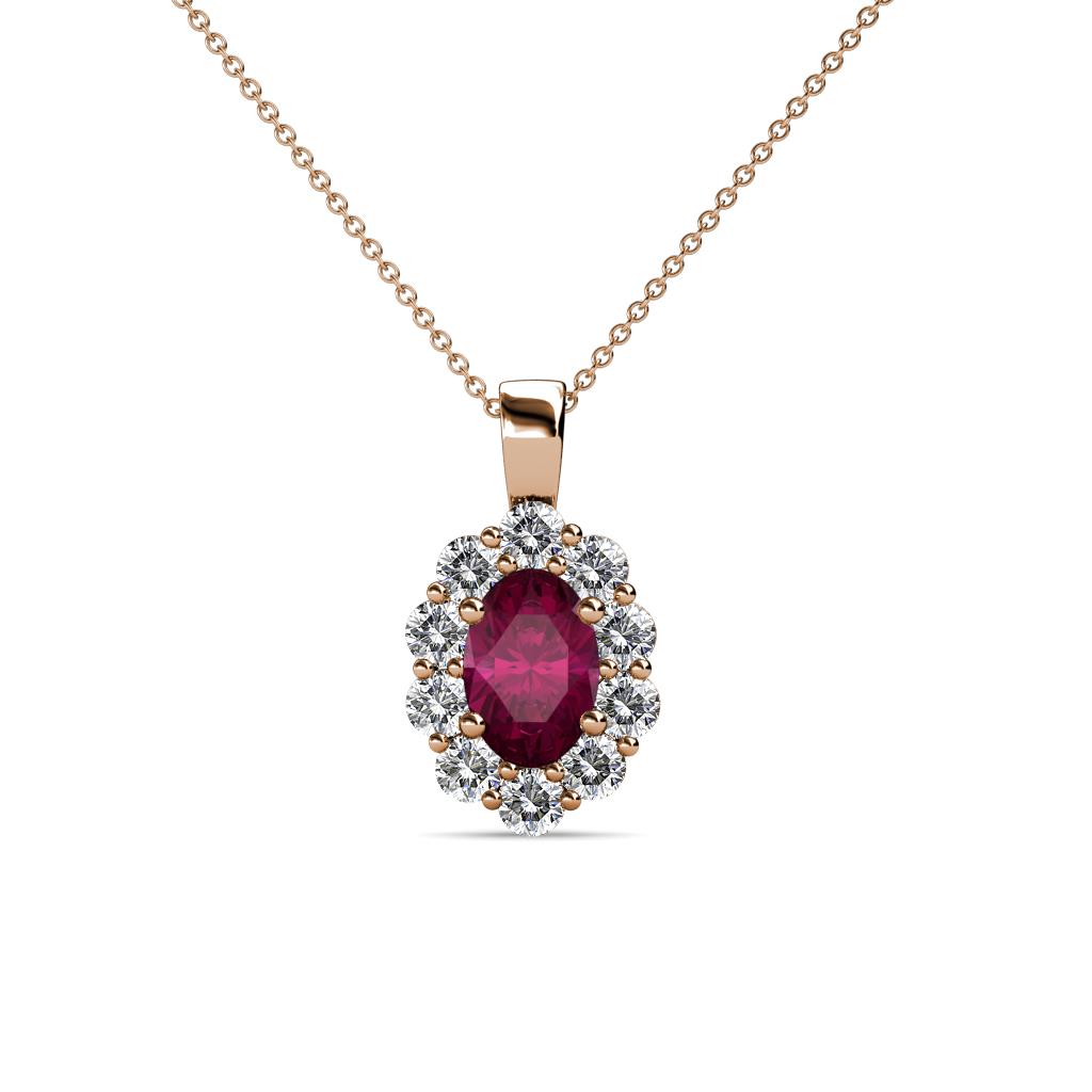 Cadena Rhodolite Garnet and Diamond Halo Pendant 