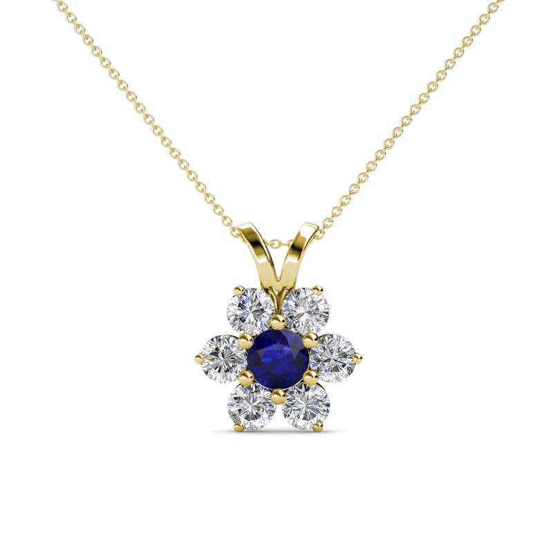 Akina 0.81 ctw (3.80mm) Blue Sapphire and Round Natural Diamond Floral Halo Pendant 