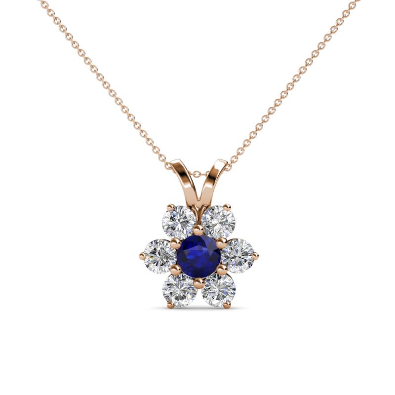 Akina 0.81 ctw (3.80mm) Blue Sapphire and Round Natural Diamond Floral Halo Pendant 