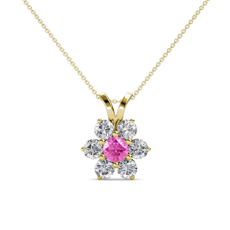 Akina 0.81 ctw (3.80mm) Pink Sapphire and Round Natural Diamond Floral Halo Pendant 