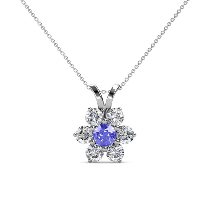Akina 0.80 ctw (3.80mm) Tanzanite and Round Natural Diamond Floral Halo Pendant 