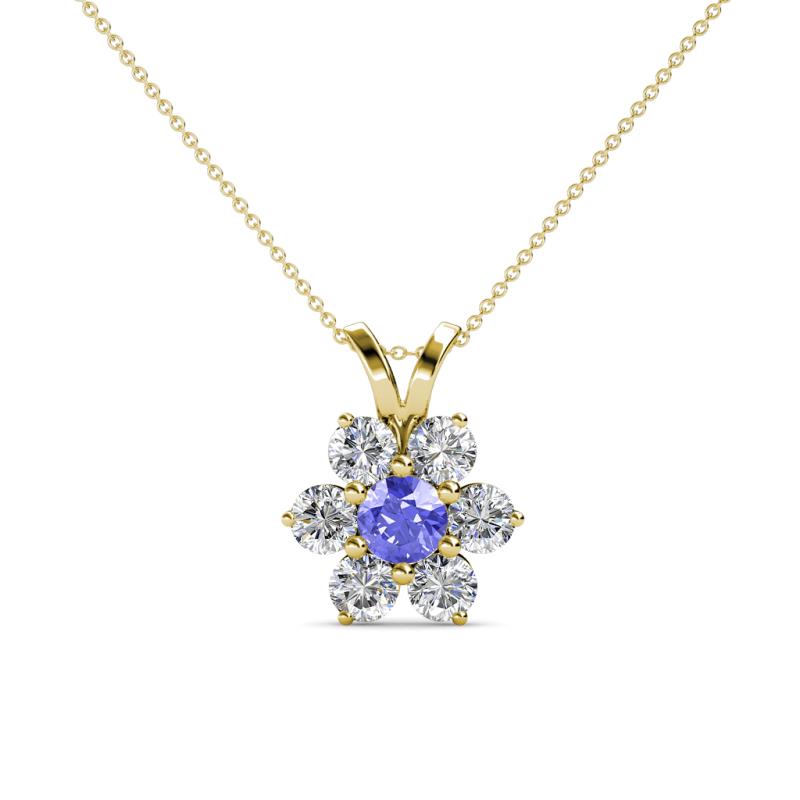 Akina 0.80 ctw (3.80mm) Tanzanite and Round Natural Diamond Floral Halo Pendant 