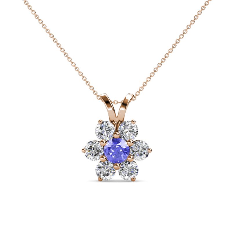 Akina 0.80 ctw (3.80mm) Tanzanite and Round Natural Diamond Floral Halo Pendant 