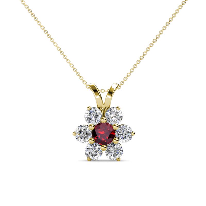 Akina 0.81 ctw (3.80mm) Ruby and Round Natural Diamond Floral Halo Pendant 
