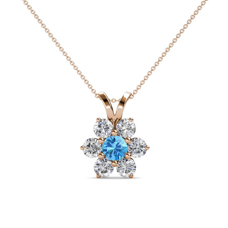 Akina 0.78 ctw (3.80mm) Blue Topaz and Round Natural Diamond Floral Halo Pendant 