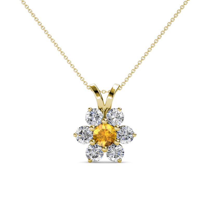 Akina 0.78 ctw (3.80mm) Citrine and Round Natural Diamond Floral Halo Pendant 