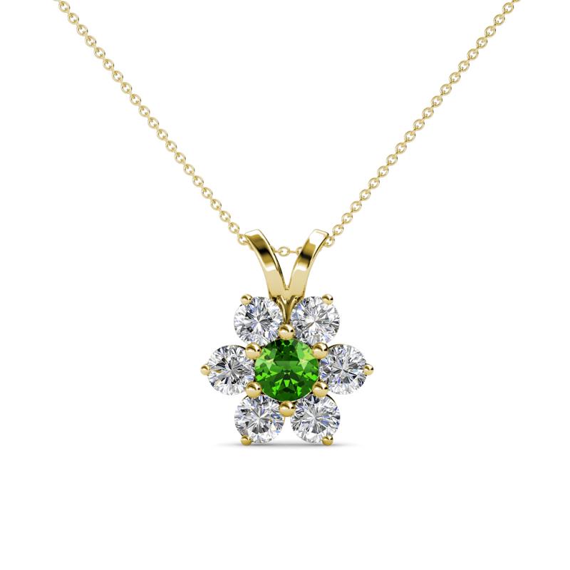 Akina 0.83 ctw (3.80mm) Green Garnet and Round Natural Diamond Floral Halo Pendant 