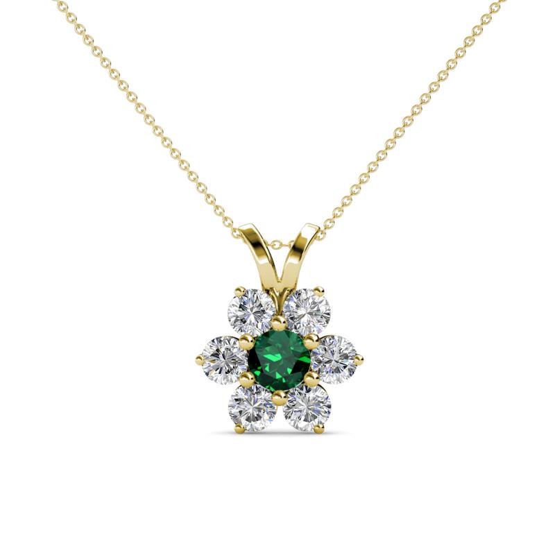 Akina 0.78 ctw (3.80mm) Emerald and Round Natural Diamond Floral Halo Pendant 