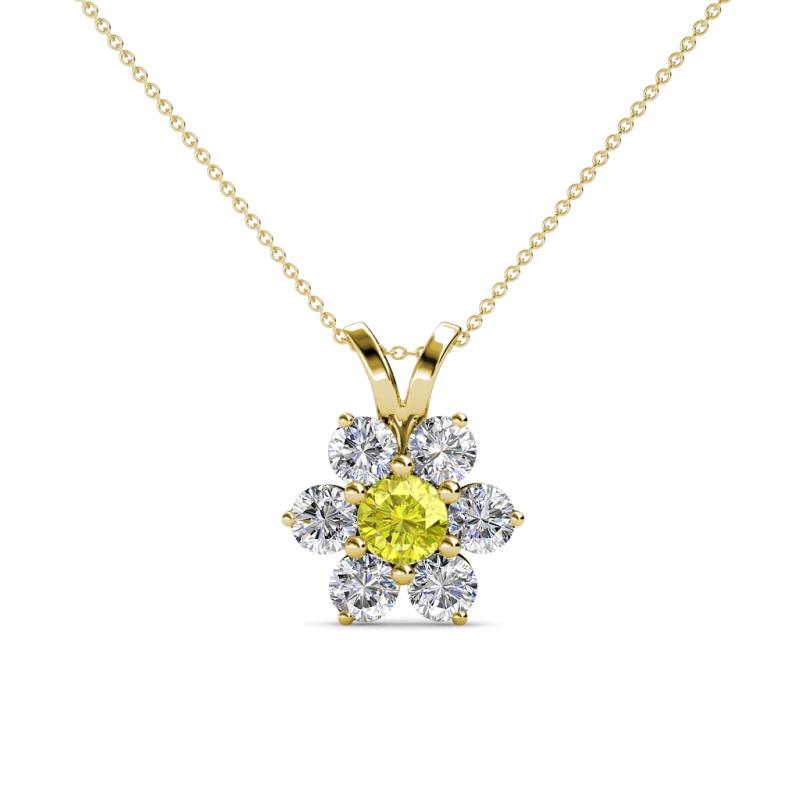 Akina 0.80 ctw (3.80mm) Yellow Diamond and Round Natural Diamond Floral Halo Pendant 