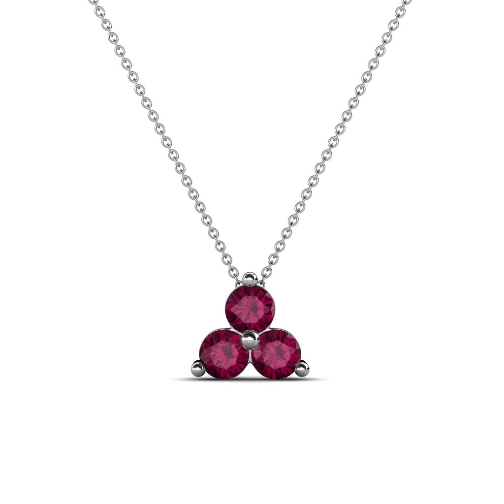 Emma 0.35 ctw (3.00 mm) Round Rhodolite Garnet Three Stone Pendant 