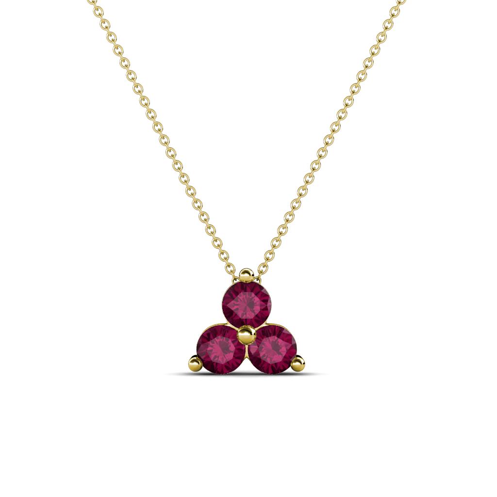 Emma 0.35 ctw (3.00 mm) Round Rhodolite Garnet Three Stone Pendant 