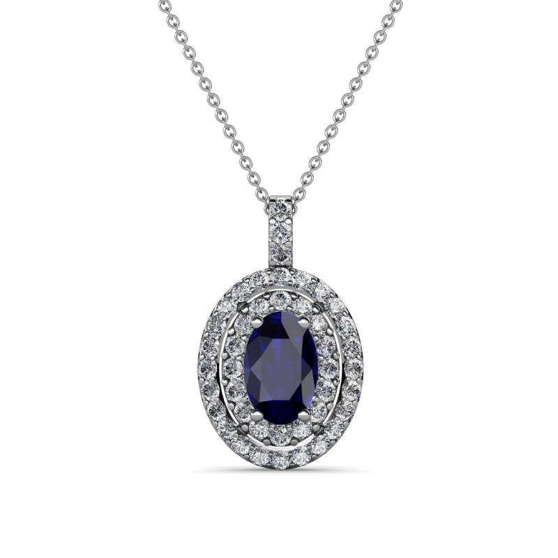 Calice Blue Sapphire and Diamond Double Halo Pendant 