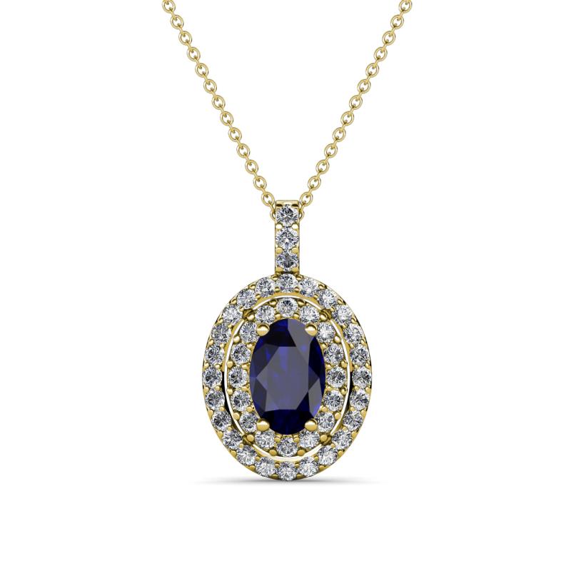 Calice Blue Sapphire and Diamond Double Halo Pendant 