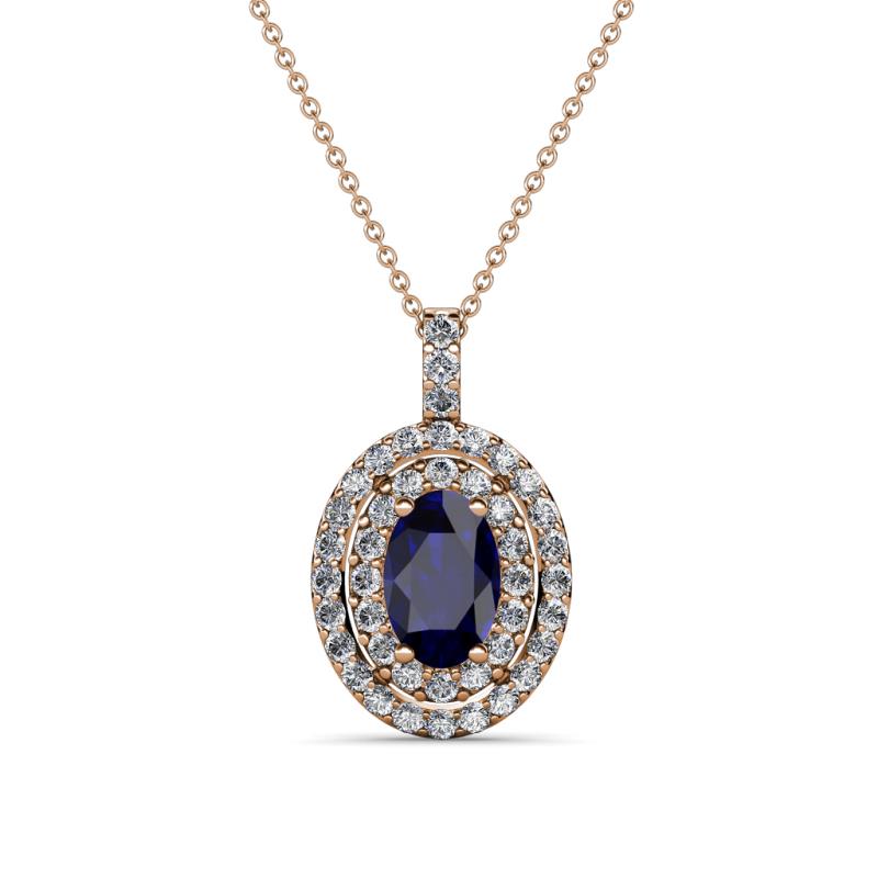 Calice Blue Sapphire and Diamond Double Halo Pendant 