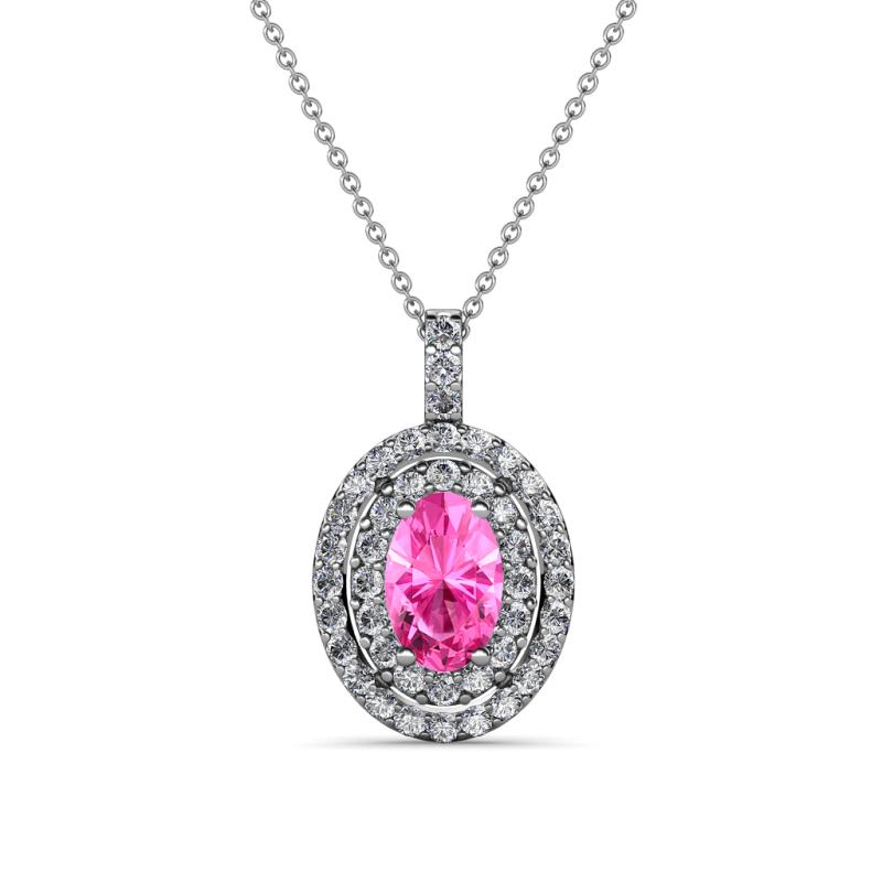 Calice Pink Sapphire and Diamond Double Halo Pendant 