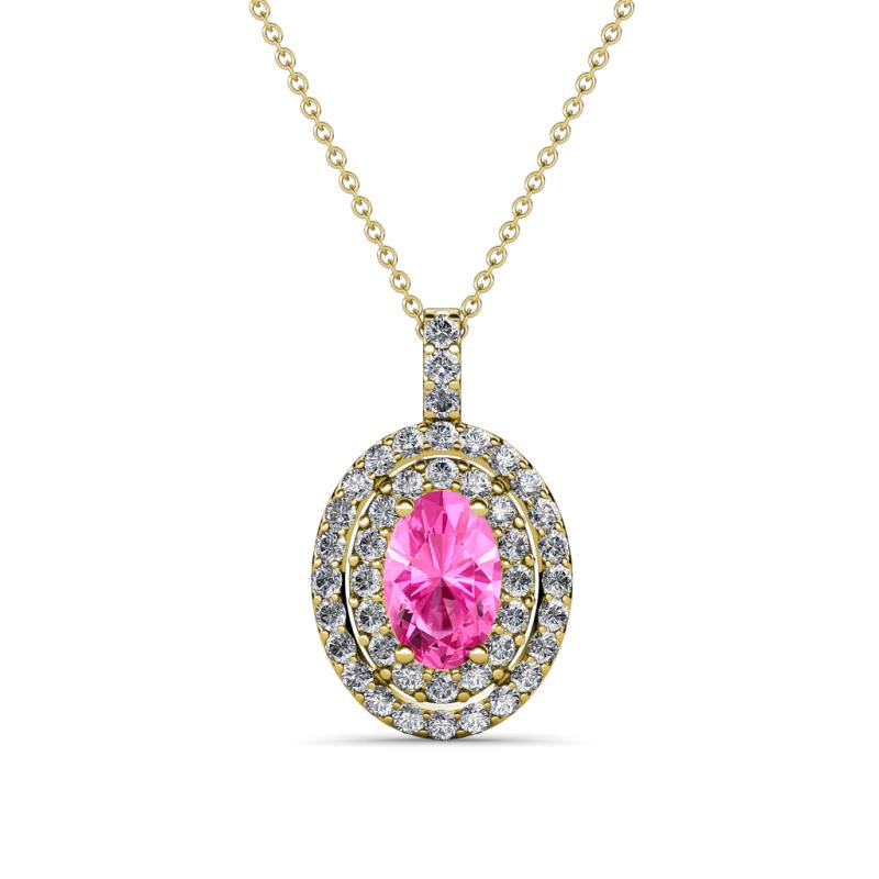 Calice Pink Sapphire and Diamond Double Halo Pendant 
