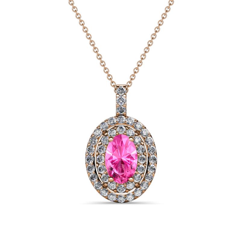 Calice Pink Sapphire and Diamond Double Halo Pendant 