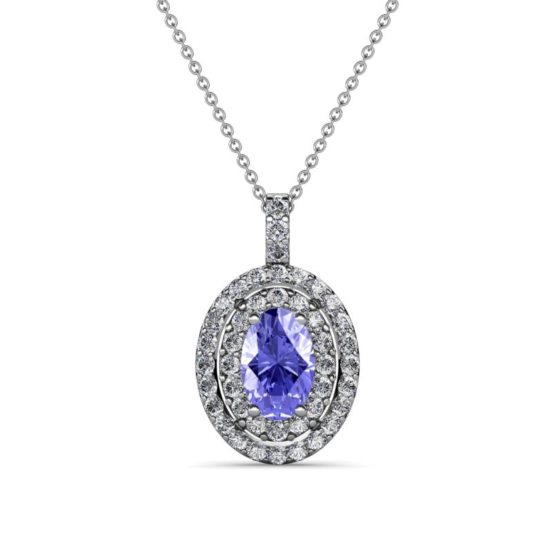 Calice Tanzanite and Diamond Double Halo Pendant 