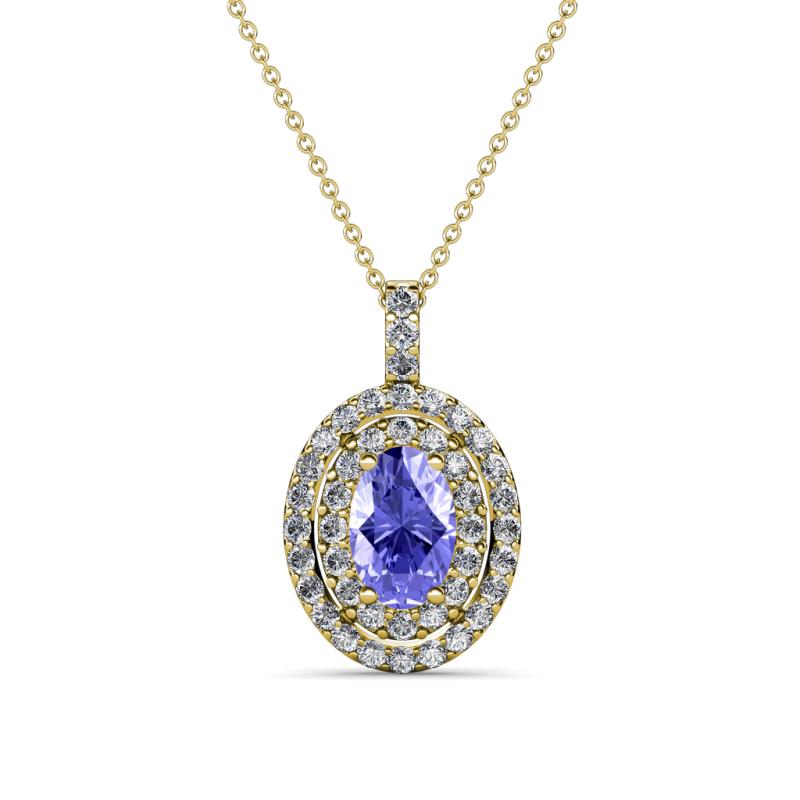 Calice Tanzanite and Diamond Double Halo Pendant 