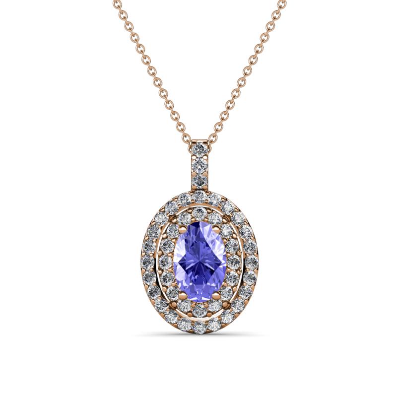 Calice Tanzanite and Diamond Double Halo Pendant 