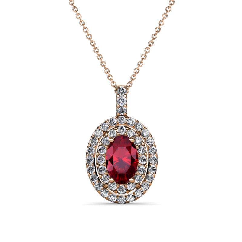 Calice Ruby and Diamond Double Halo Pendant 