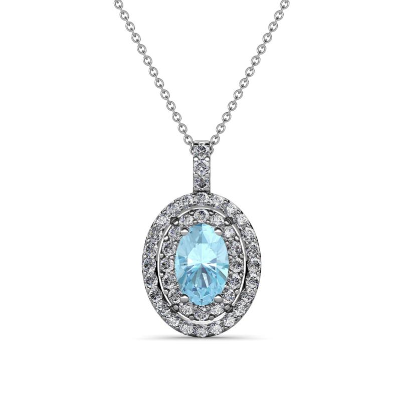 Calice Aquamarine and Diamond Double Halo Pendant 