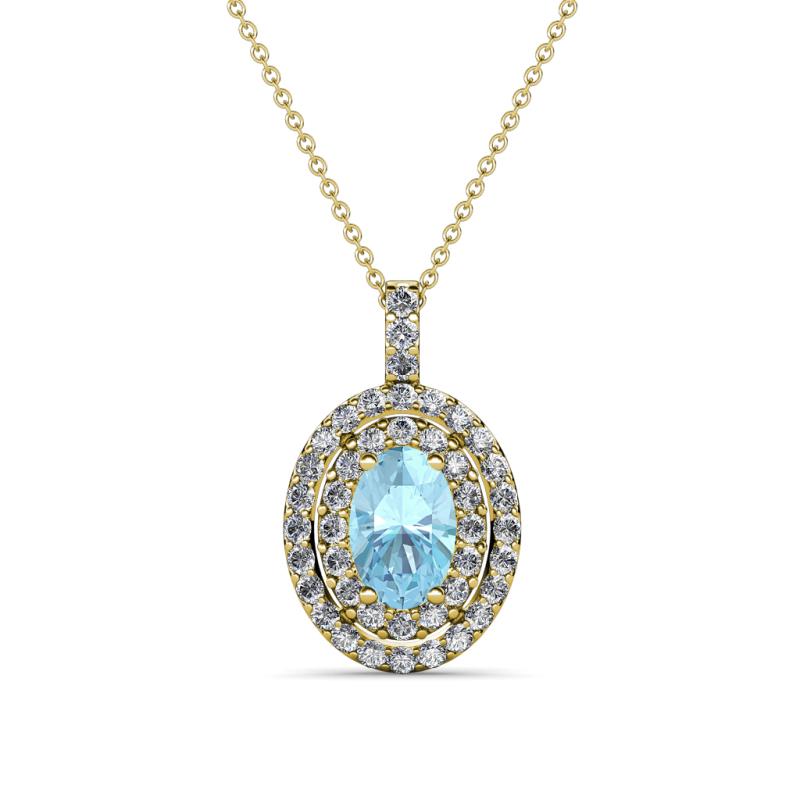 Calice Aquamarine and Diamond Double Halo Pendant 