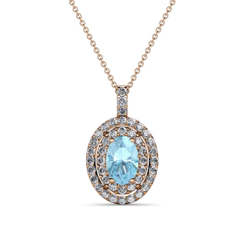 Calice Aquamarine and Diamond Double Halo Pendant 