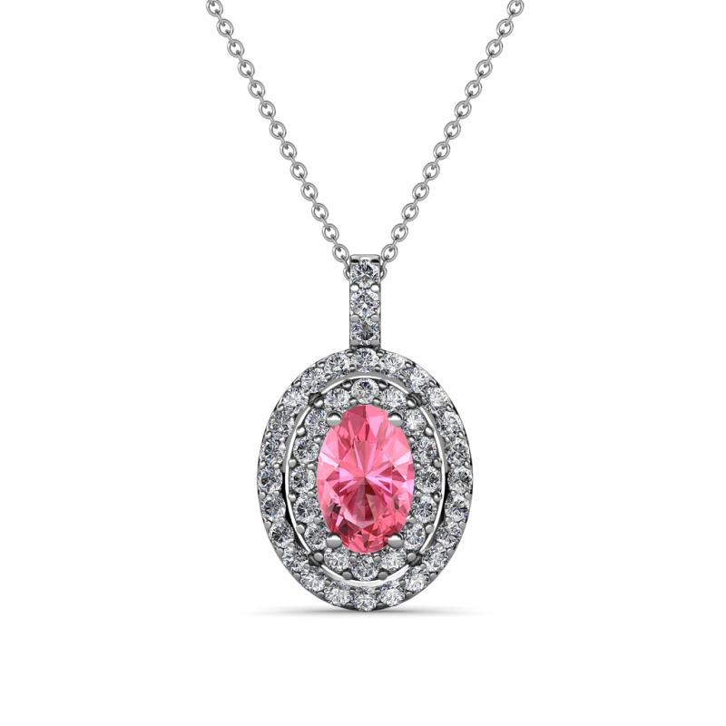 Calice Pink Tourmaline and Diamond Double Halo Pendant 