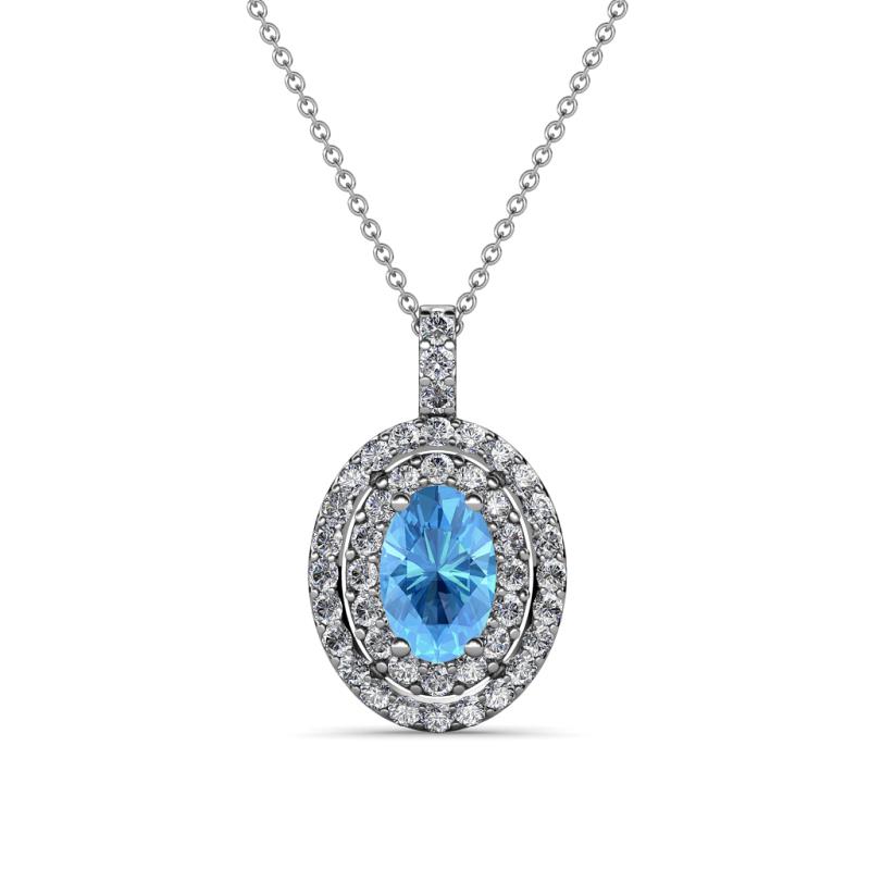 Calice Blue Topaz and Diamond Double Halo Pendant 