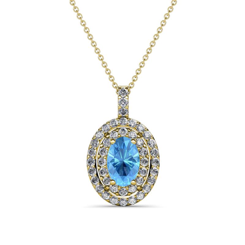 Calice Blue Topaz and Diamond Double Halo Pendant 
