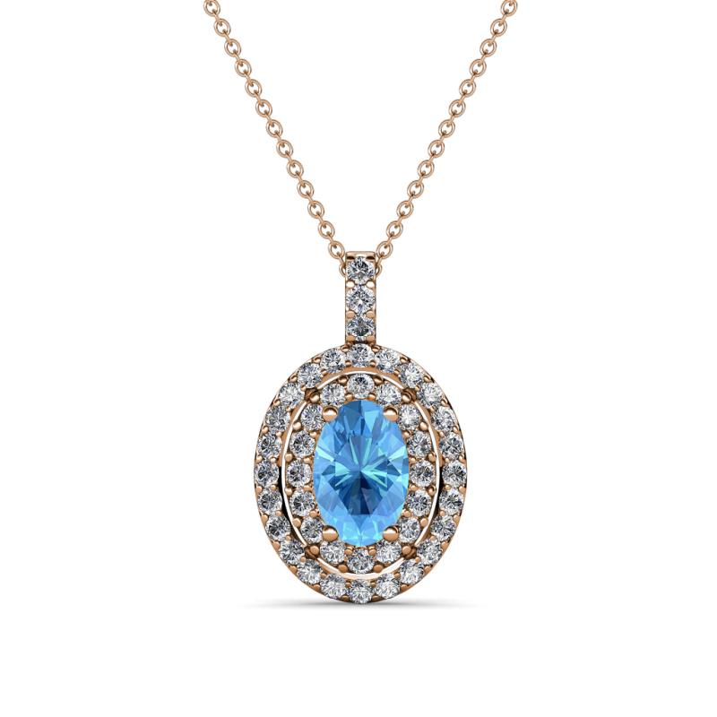 Calice Blue Topaz and Diamond Double Halo Pendant 