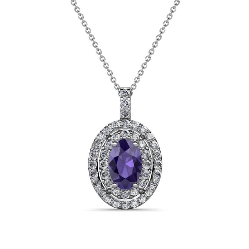 Calice Iolite and Diamond Double Halo Pendant 