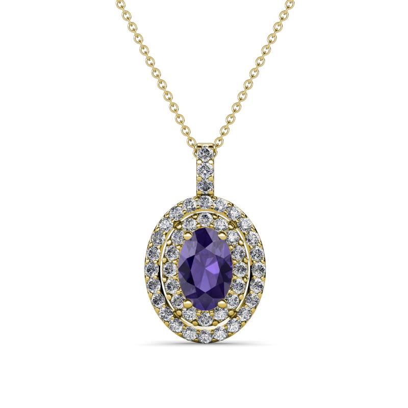 Calice Iolite and Diamond Double Halo Pendant 
