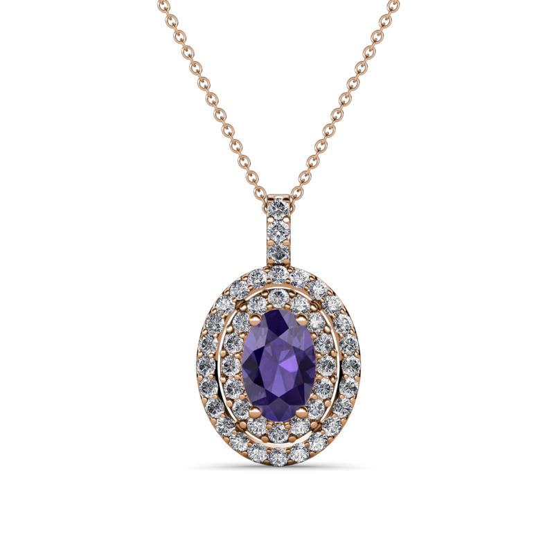 Calice Iolite and Diamond Double Halo Pendant 