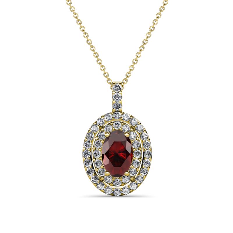 Calice Red Garnet and Diamond Double Halo Pendant 