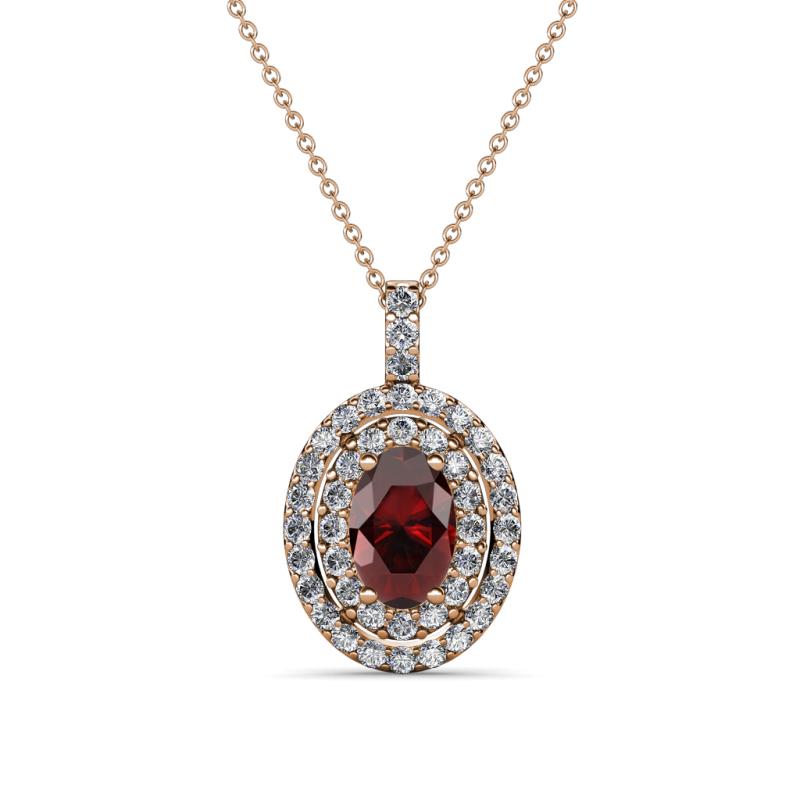 Calice Red Garnet and Diamond Double Halo Pendant 