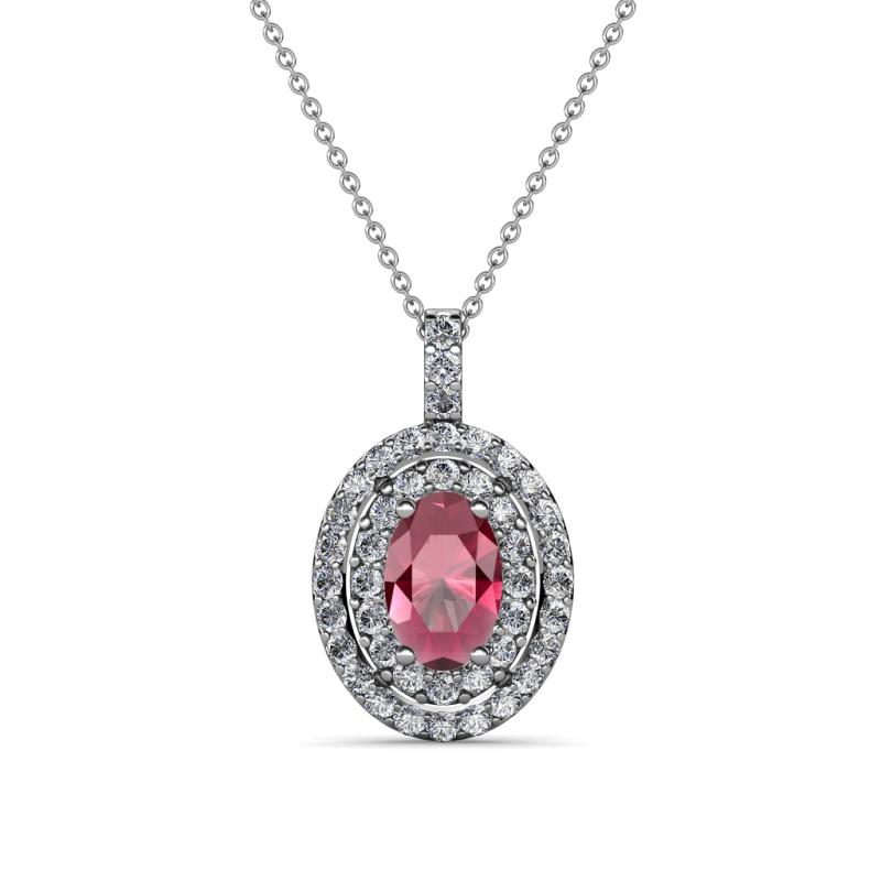 Calice Rhodolite Garnet and Diamond Double Halo Pendant 