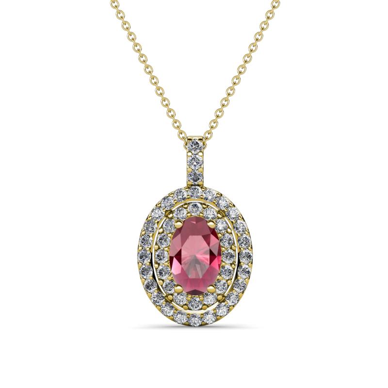 Calice Rhodolite Garnet and Diamond Double Halo Pendant 